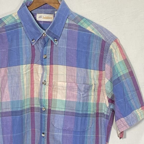 Vintage SADDLEBREAD Shirt Plaid Button Front Short Sleeve Chest Pocket Mens M - Picture 1 of 9